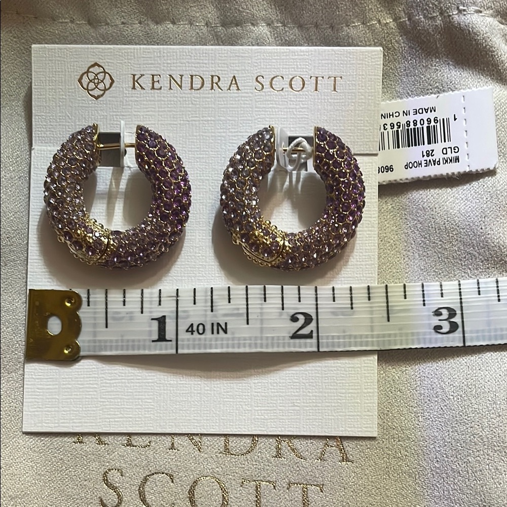 Kendra Scott Mikki Gold Pave Hoop Earrings in Purple Mauve - Picture 11 of 14